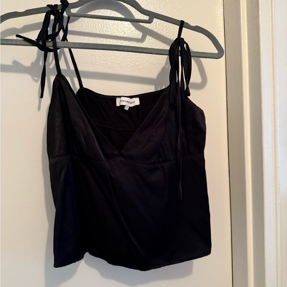 WeWoreWhat Black Tie Front Wrap Camisole